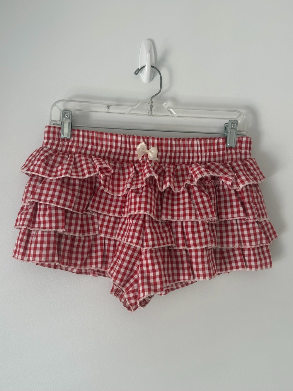 SHEIN Red Gingham Ruffle Skort Shorts